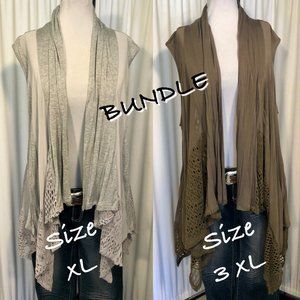 Bundle of two La Vanya Lace Cardigans in gray Sz 1XL & olive Sz 3XL